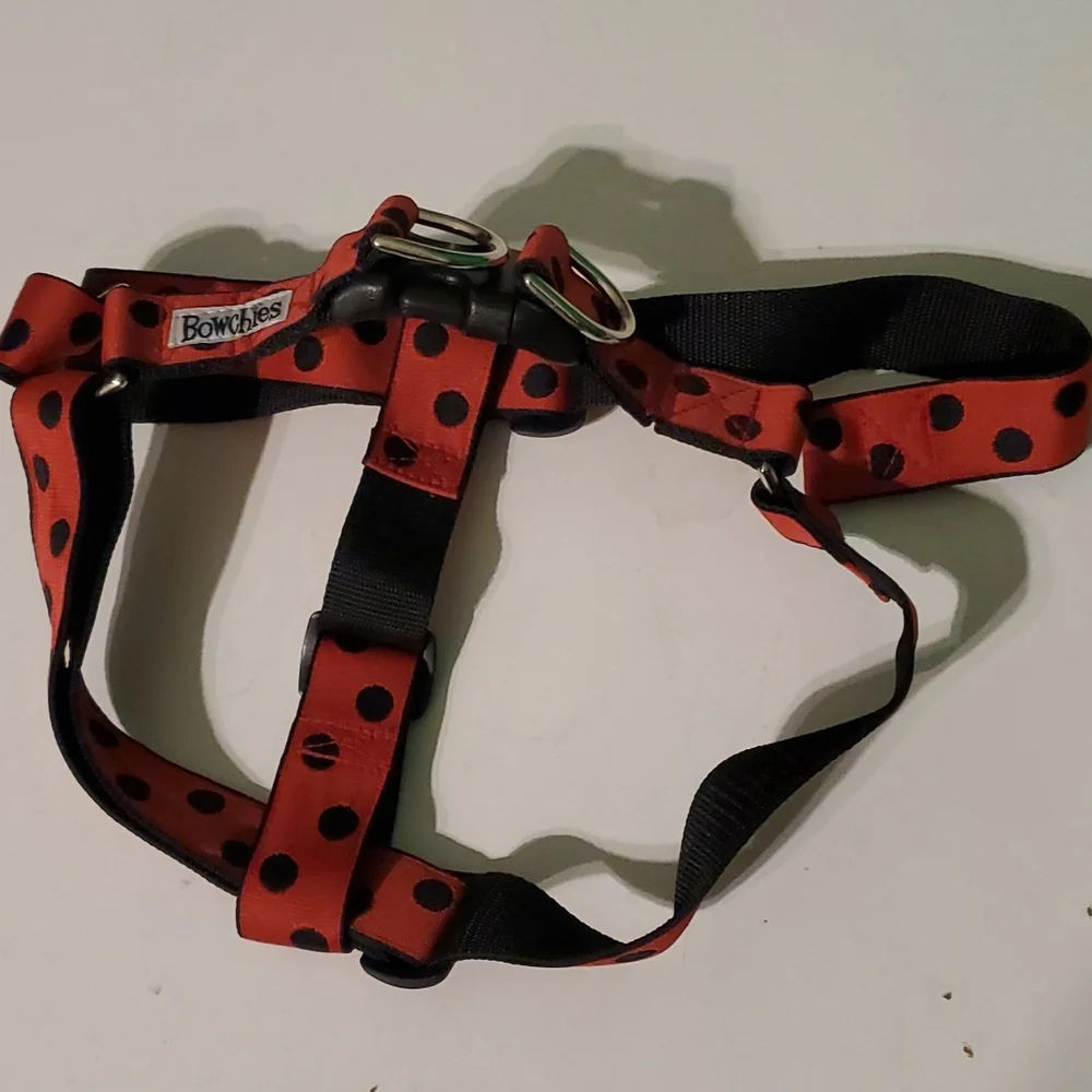 Red with black pokadot ladybug 🐞 pattern M dog harness